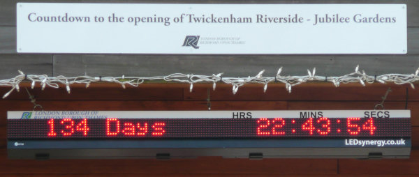 Countdown timer on the front of the Café Sunshine - one week on and three days later